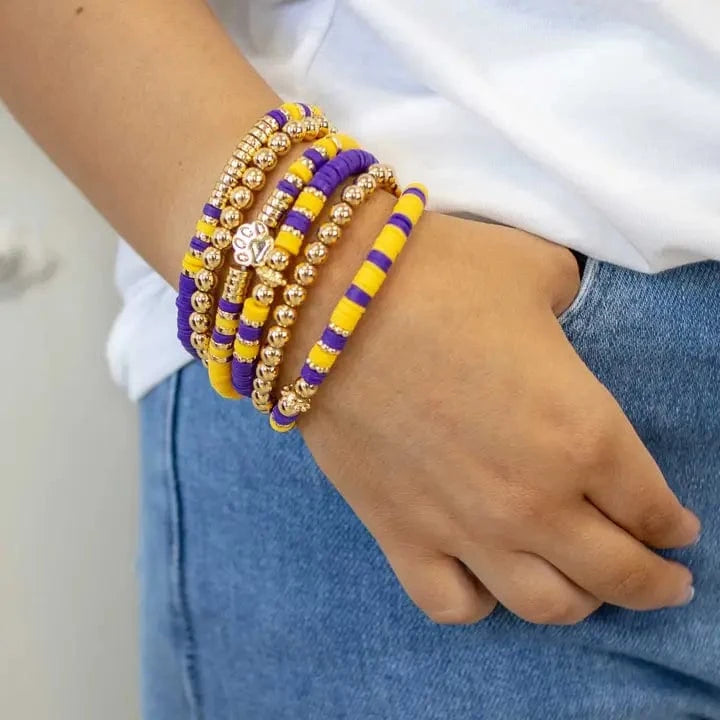 Purple & Gold Paw Print Bracelet Set