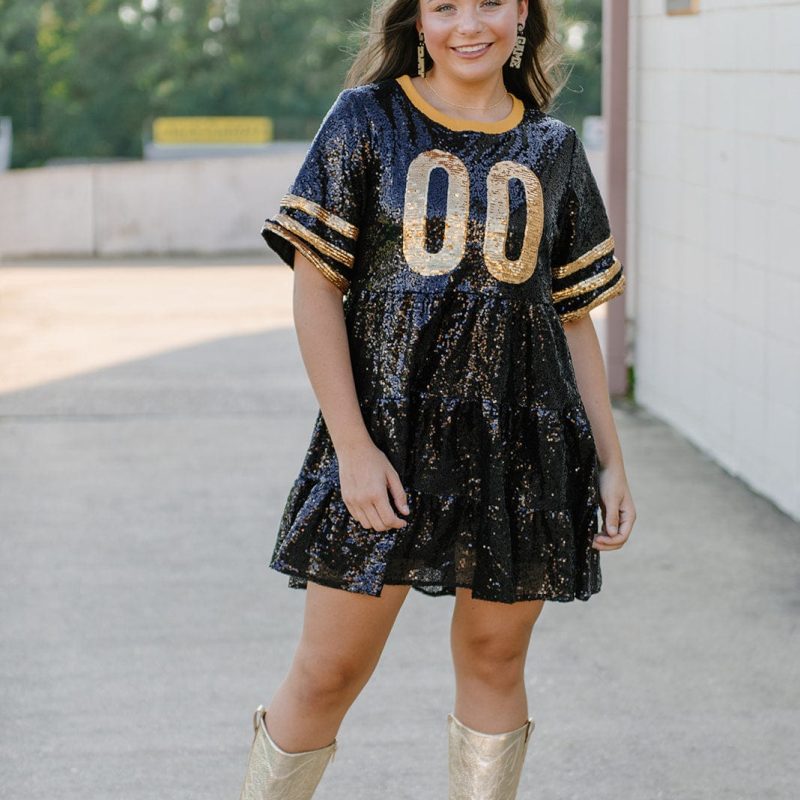 Black & Gold Jersey Sequin Dress