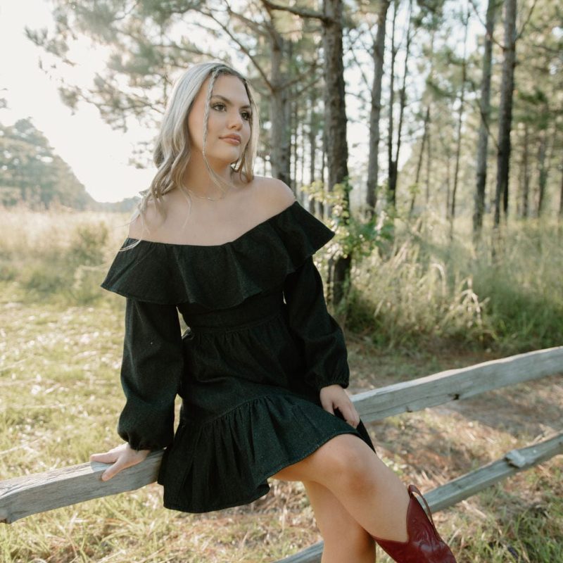 Black Wash Ruffle Denim Dress