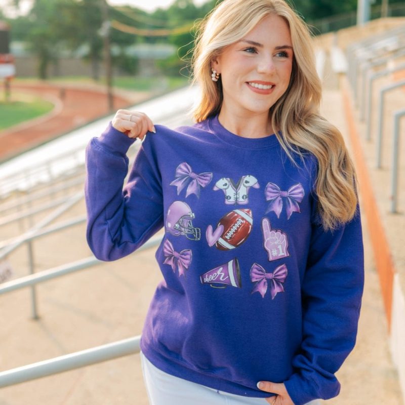 Purple Coquette Football Crewneck
