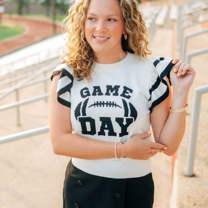 Black Gameday Ruffle Knit Top