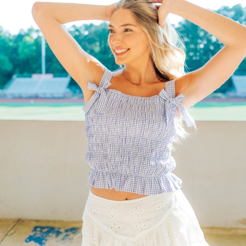 Purple Gingham Bow Detail Top