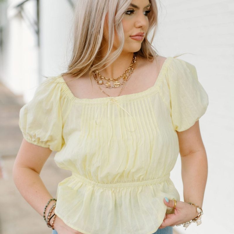 Lemon Peplum Puff Sleeve Blouse