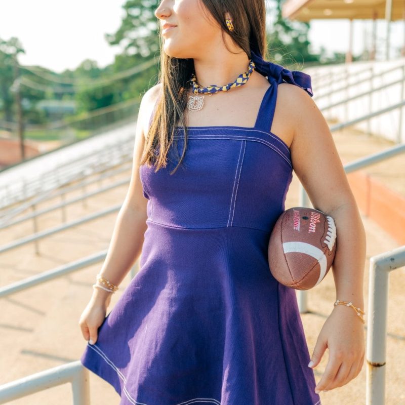 Purple Shoulder Tie Denim Dress