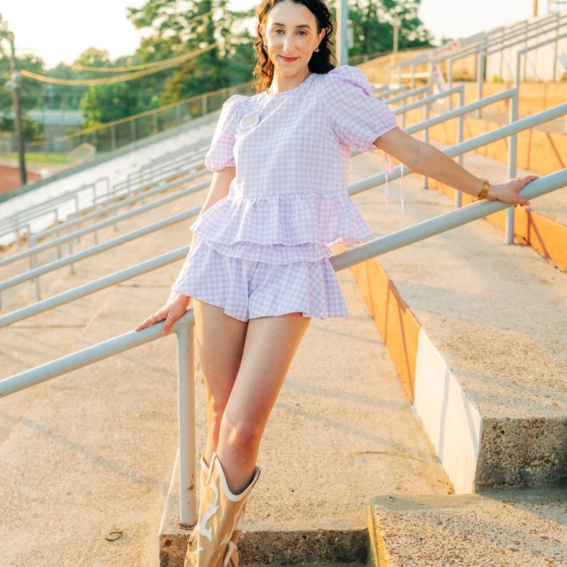Lavender Gingham Ruffle Short Set