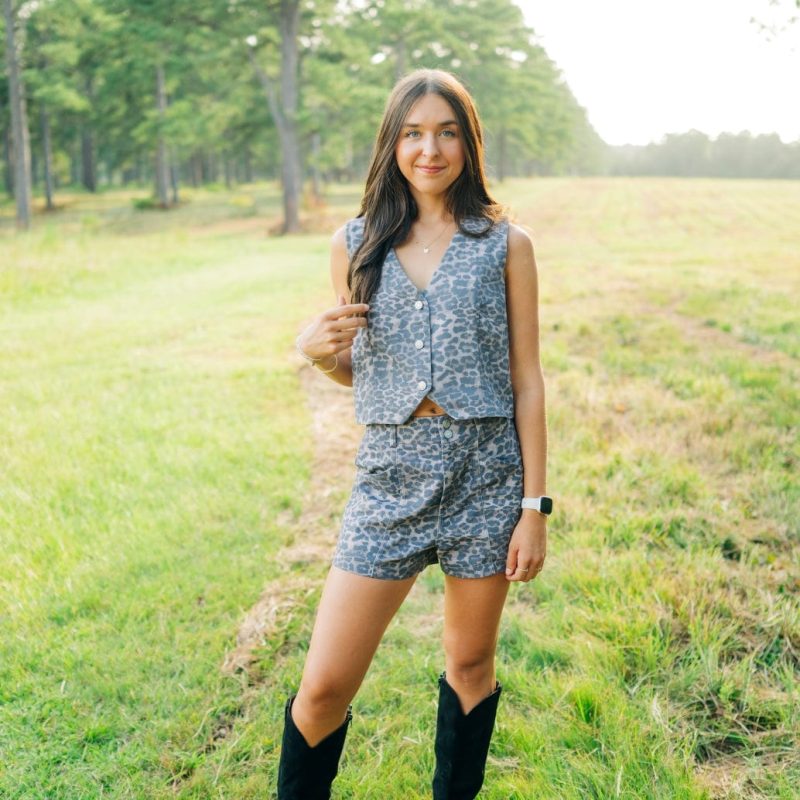 Leopard Denim Vest & Short Set