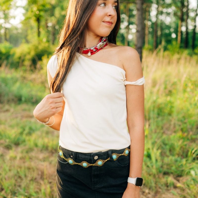 Cream Twist Draped Shoulder Top