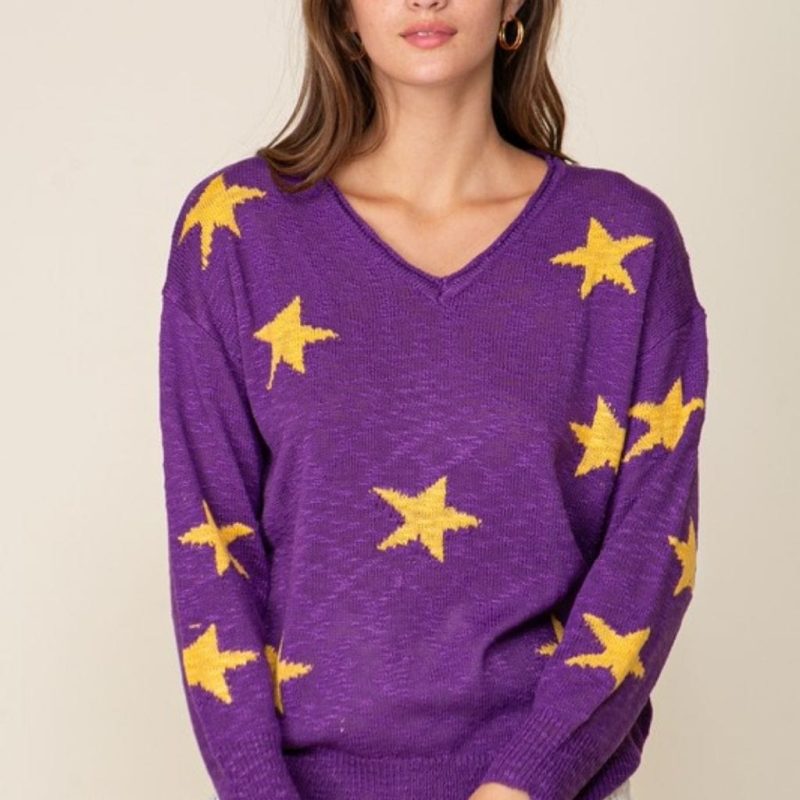 Purple & Yellow Star Knit Sweater