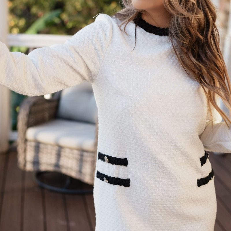 White Braided Trim Tweed Mini Dress