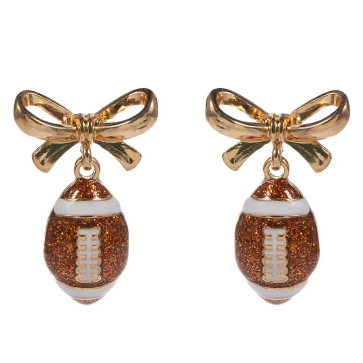 Glitter Bow Football Stud Earrings