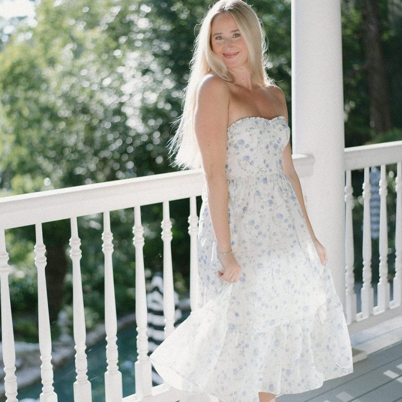 Blue Floral Bustier Midi Dress