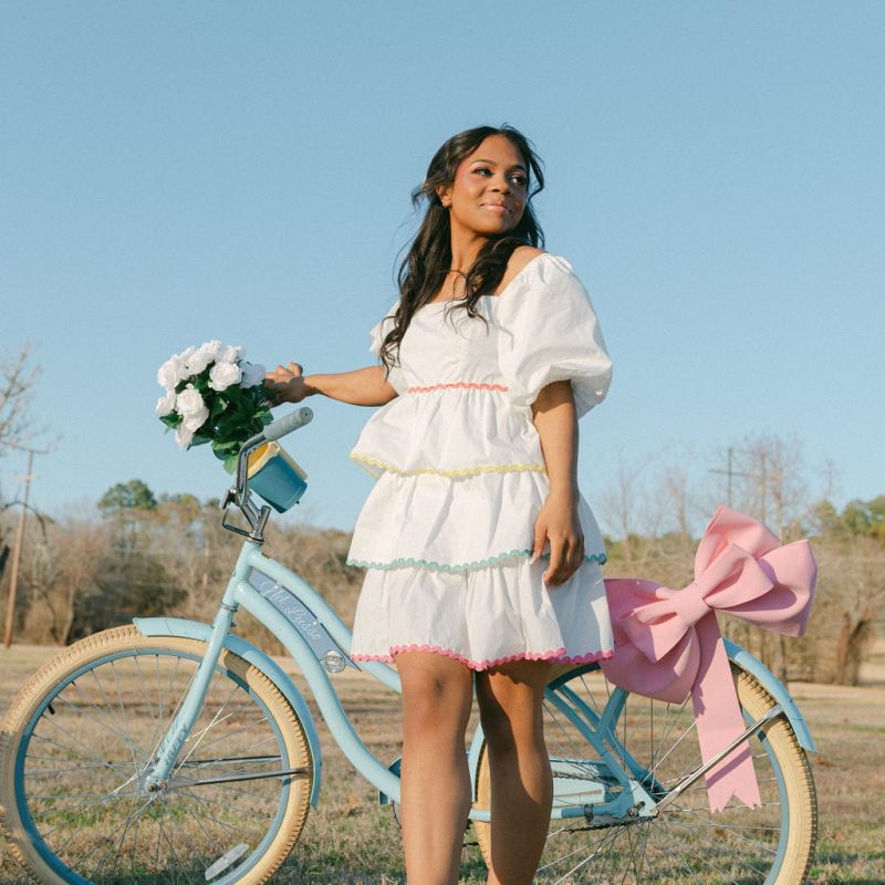 White Poplin Tiered Ruffle Color Dress