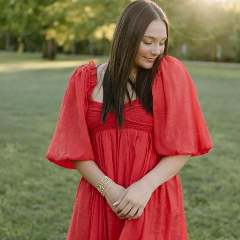 Red Puff Sleeve Smocked Mini Dress