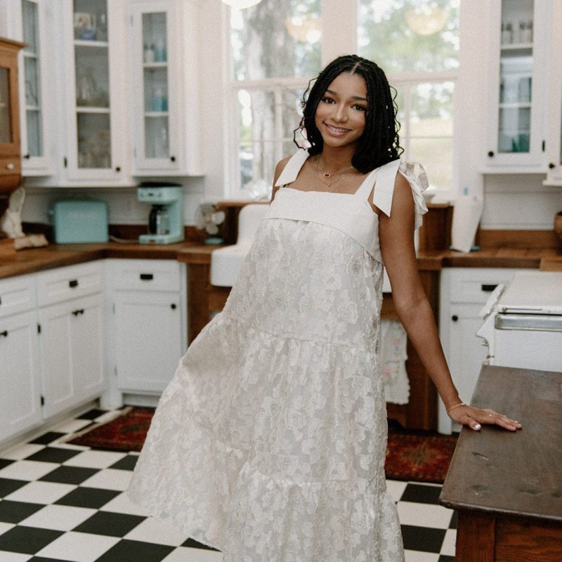 Ivory Embroidered Tie Shoulder Maxi
