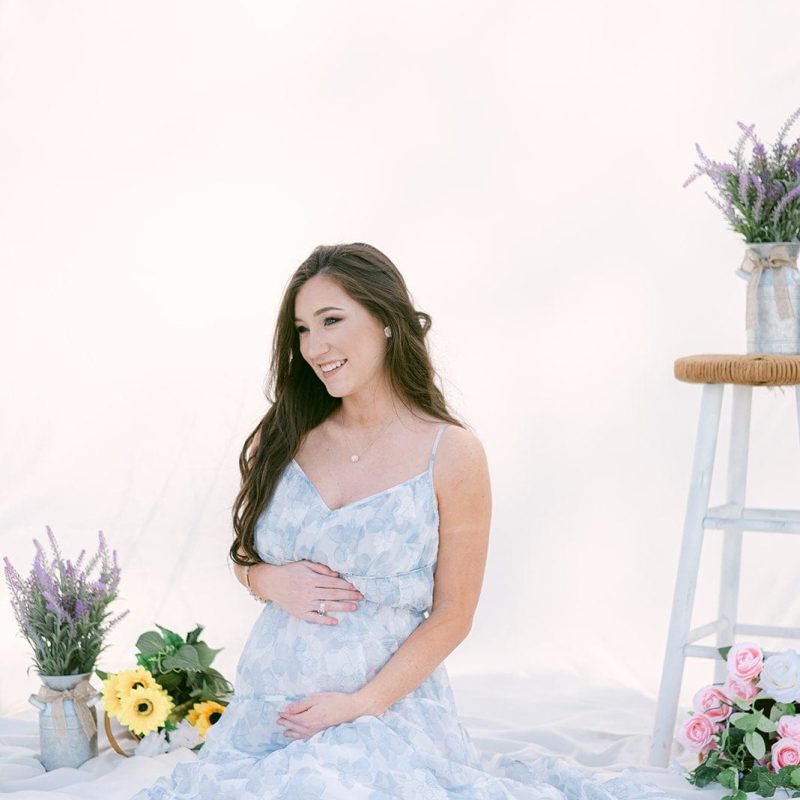 White & Blue Floral Tiered Maxi Dress